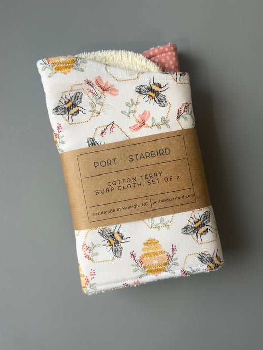 Bees in the Hive Burp Cloth, set of 2
