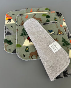 Happy Camper Cotton Flannel Terry Wash Cloths, set of 3