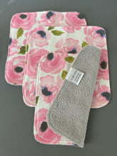 Load image into Gallery viewer, Floral Dreams Cotton Flannel Terry Wash Cloths, set of 3