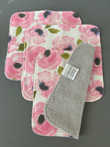 Floral Dreams Cotton Flannel Terry Wash Cloths, set of 3