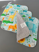 Load image into Gallery viewer, Jungle Friends Cotton Flannel Terry Wash Cloths, set of 3