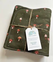 Load image into Gallery viewer, Mushrooms on Green Burp Cloth, set of 2