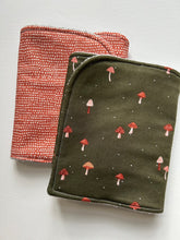 Load image into Gallery viewer, Mushrooms on Green Burp Cloth, set of 2