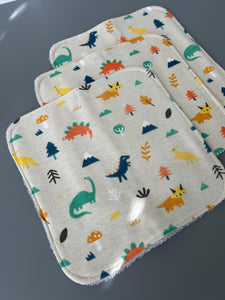 Tiny Dinos Cotton Flannel Terry Wash Cloths, set of 3