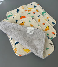 Load image into Gallery viewer, Tiny Dinos Cotton Flannel Terry Wash Cloths, set of 3