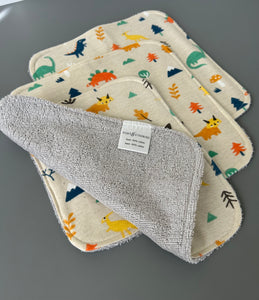 Tiny Dinos Cotton Flannel Terry Wash Cloths, set of 3