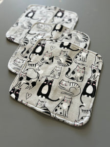 Cats All Around Cotton Flannel Terry Wash Cloths, set of 3