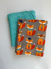 Load image into Gallery viewer, Hipster Fox Burp Cloth, set of 2